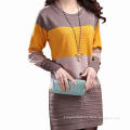 O-collar contrast color rib cuff knitting dress, ideal for autumn and winter seasons